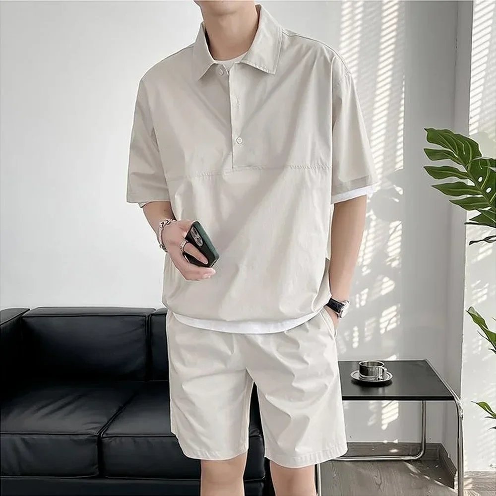 2 Piece Set Men Summer Clothes 2024 Brand New Casual Streetwear Outfits Men Short Sets Tracksuit Short Sleeve Korean Fashion