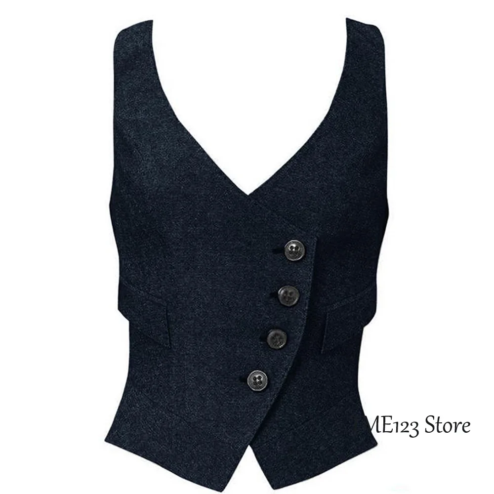 Women\'s Wool Suit Vest Fashion 4 Button Short Slim Fit Sleeveless Jacket Casual Single-Breasted Vests куртки