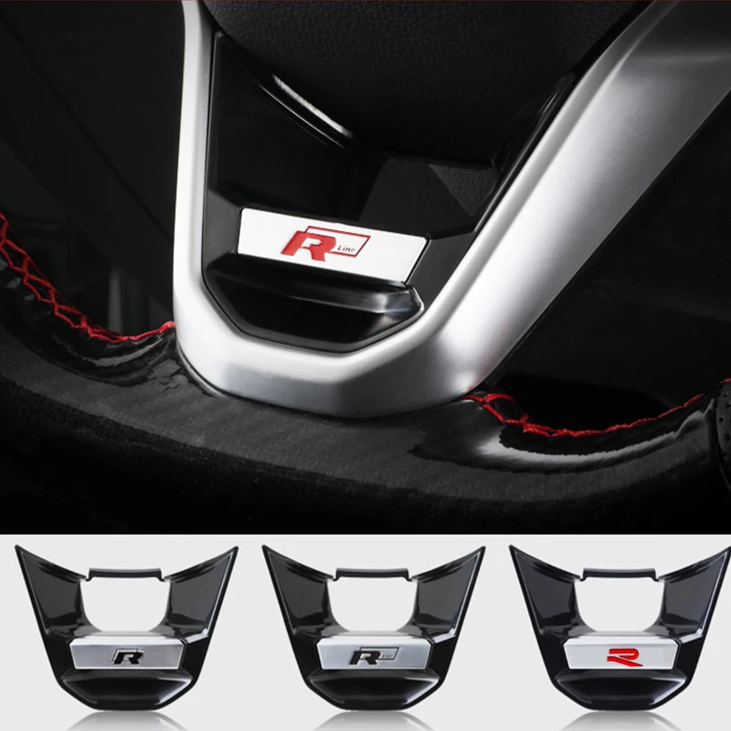 R GTI Logo Car Steering Wheel Trim ABS Stickers Accessories For Volkswagen VW Rline Rline R Polo Golf MK8 Passat Magotan Tiguan