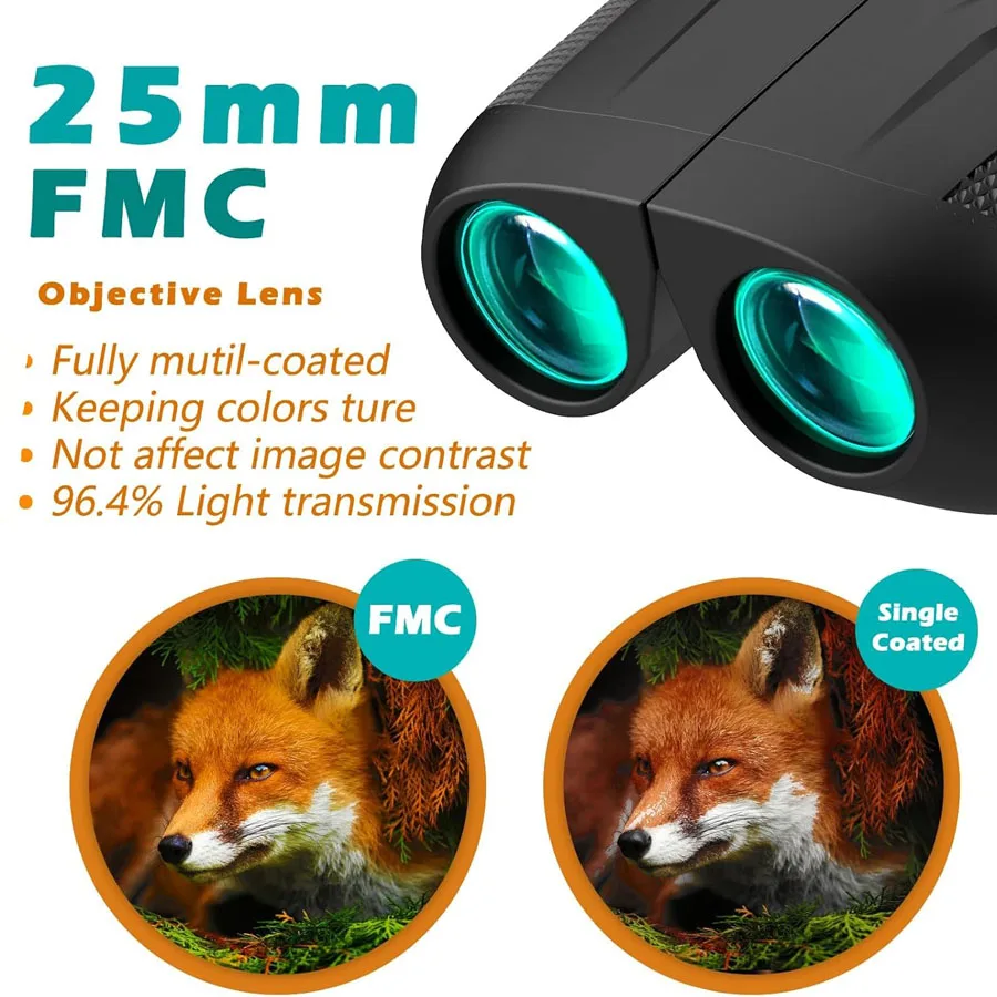 Portable Binoculars 10x25 For Adults And Children BAK4 Prism Outdoor Camping Bird Watching Theater And Music Concerts Hunting