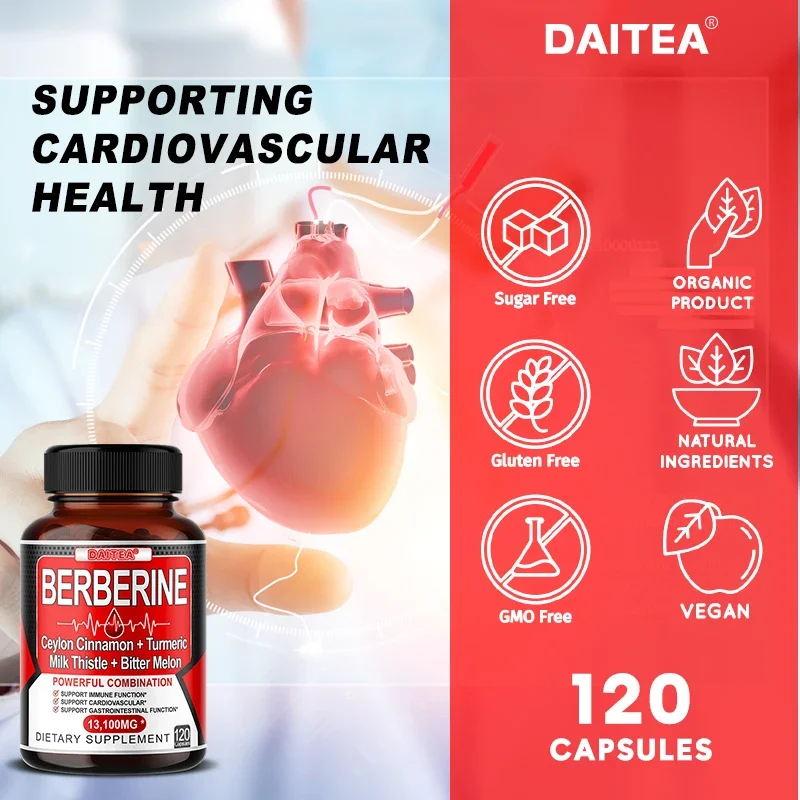 Cápsulas de bereberina Daitea - Canela de Ceilán + cúrcuma + extracto de melón amargo - Salud cardiovascular y digestiva sin OGM