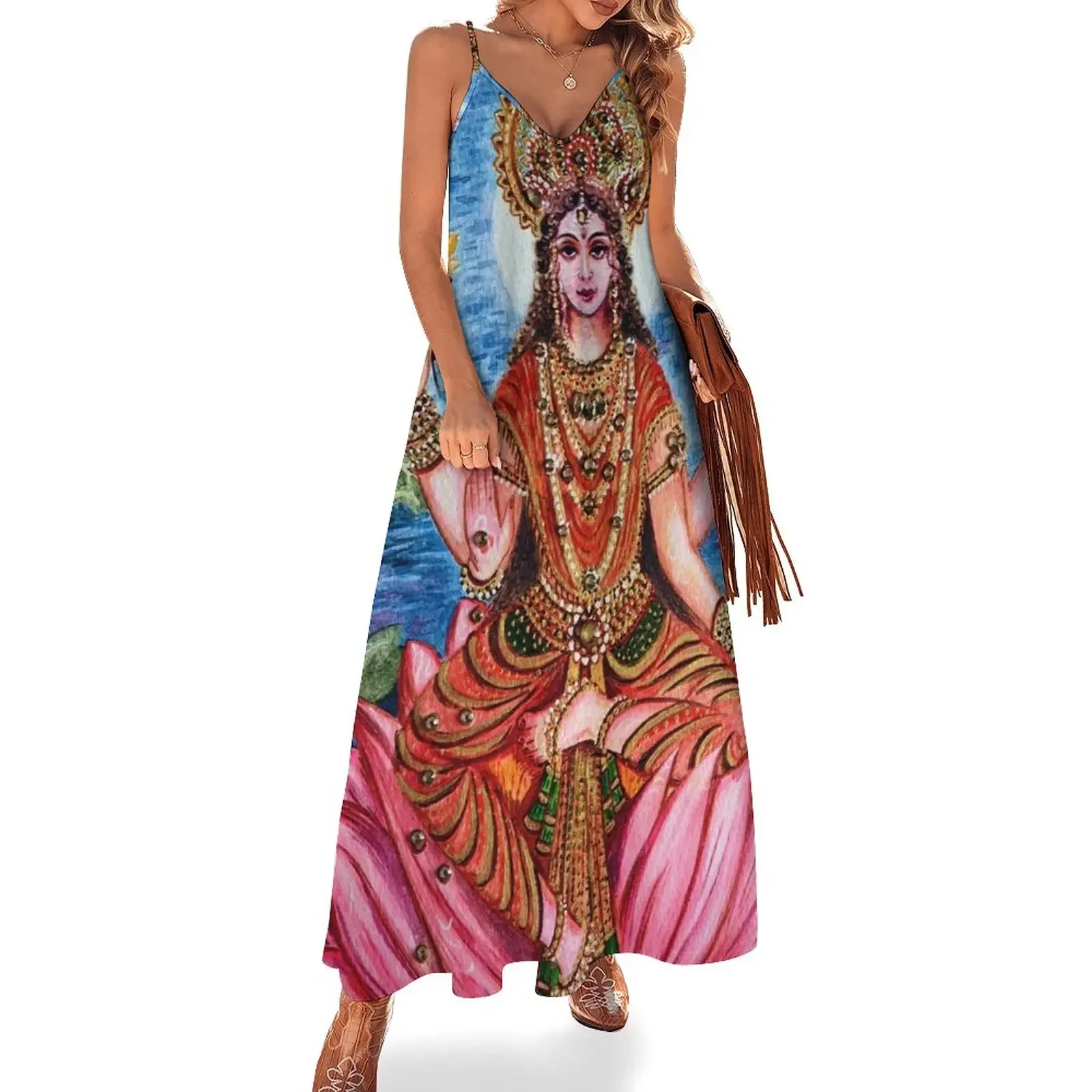 

Goddess Lakshami Sleeveless Dress woman dress Woman dresses Women's summer skirt wedding dresses for parties