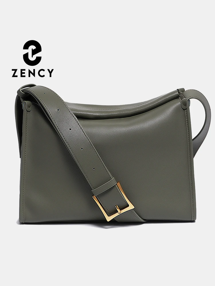 Zency Women's Messenger Bag Soft Genuine Leather Crossbody Bag Satchel Large Capacity Pockets Designer Adjustable Strap Handbag