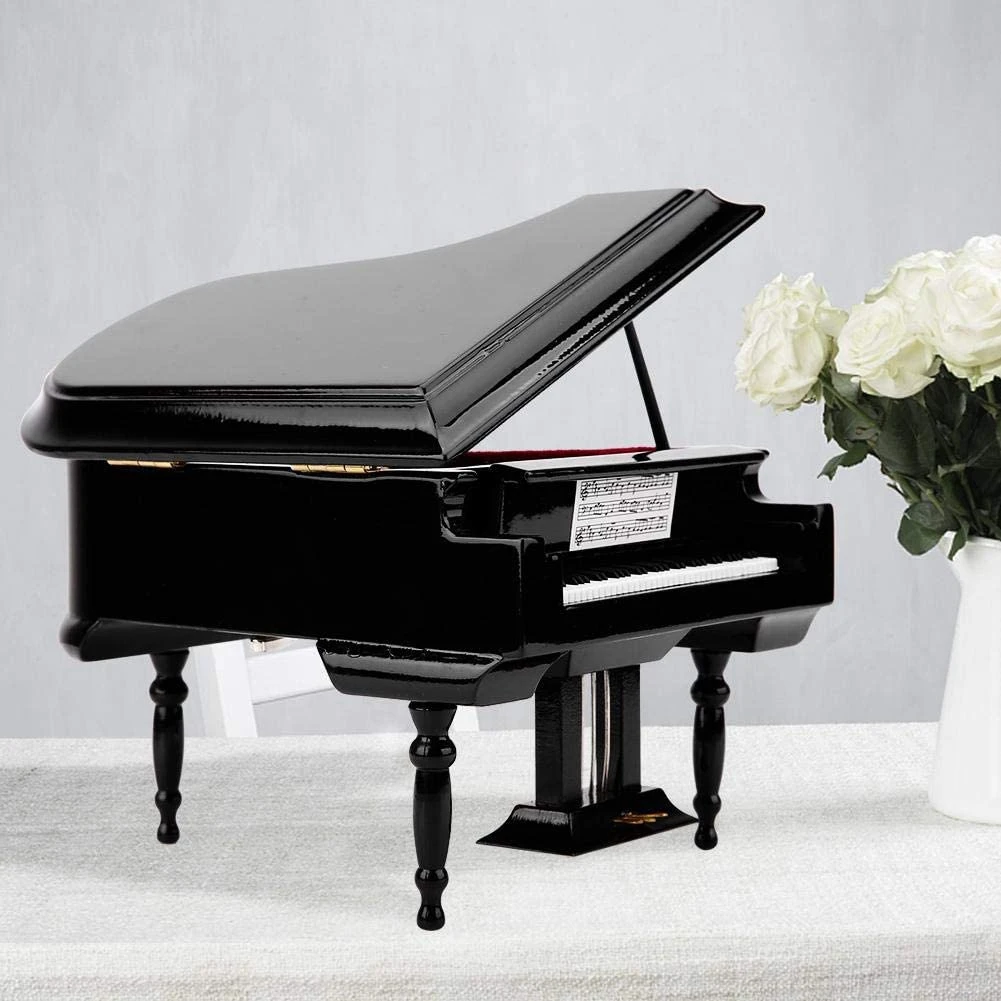Miniature Grand Piano Model Kit Musical Instrument with Chair,for Home Office Decoration(Black, Without Music) Small