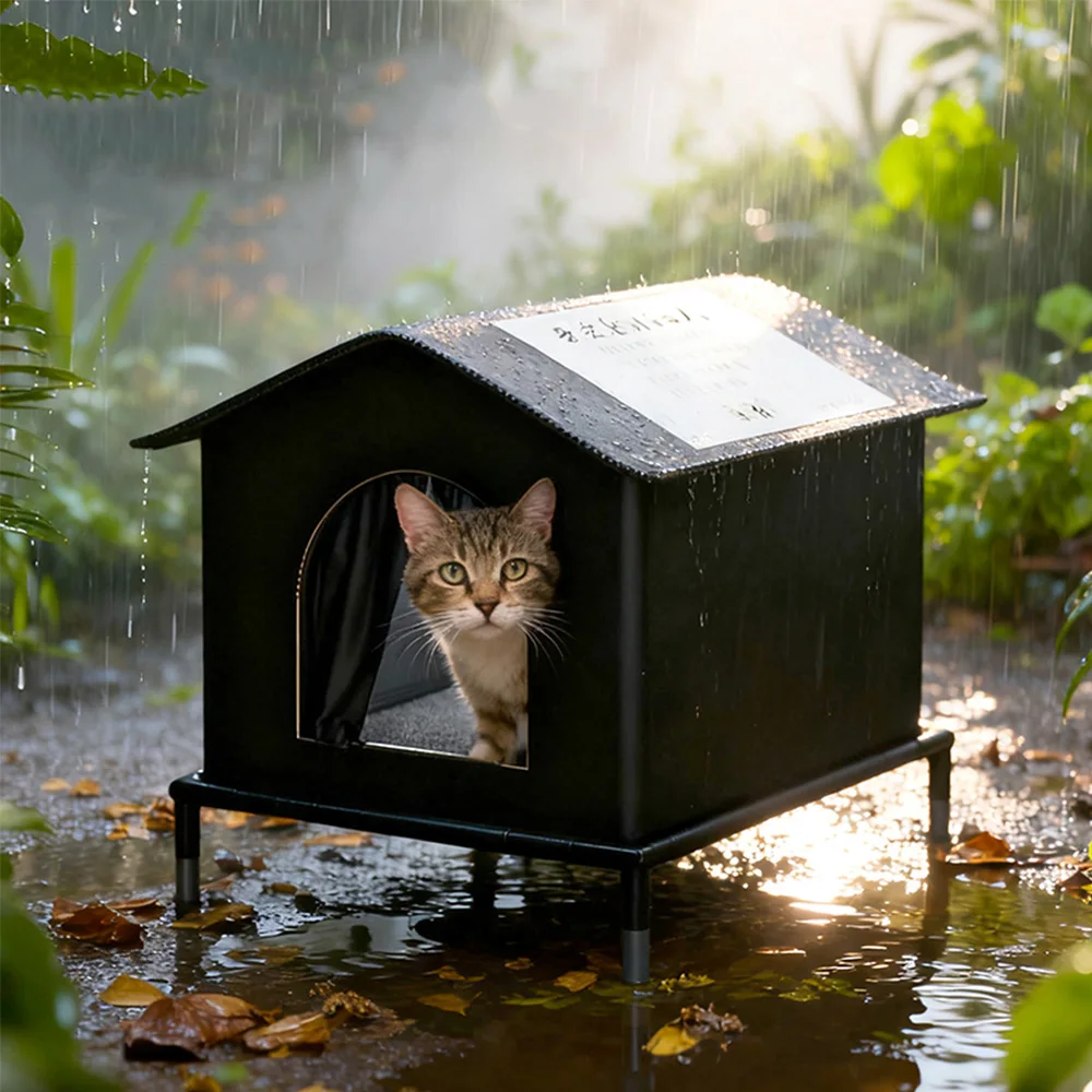 Casa elevada impermeable para gatos - refugio plegable interior - imagen 4