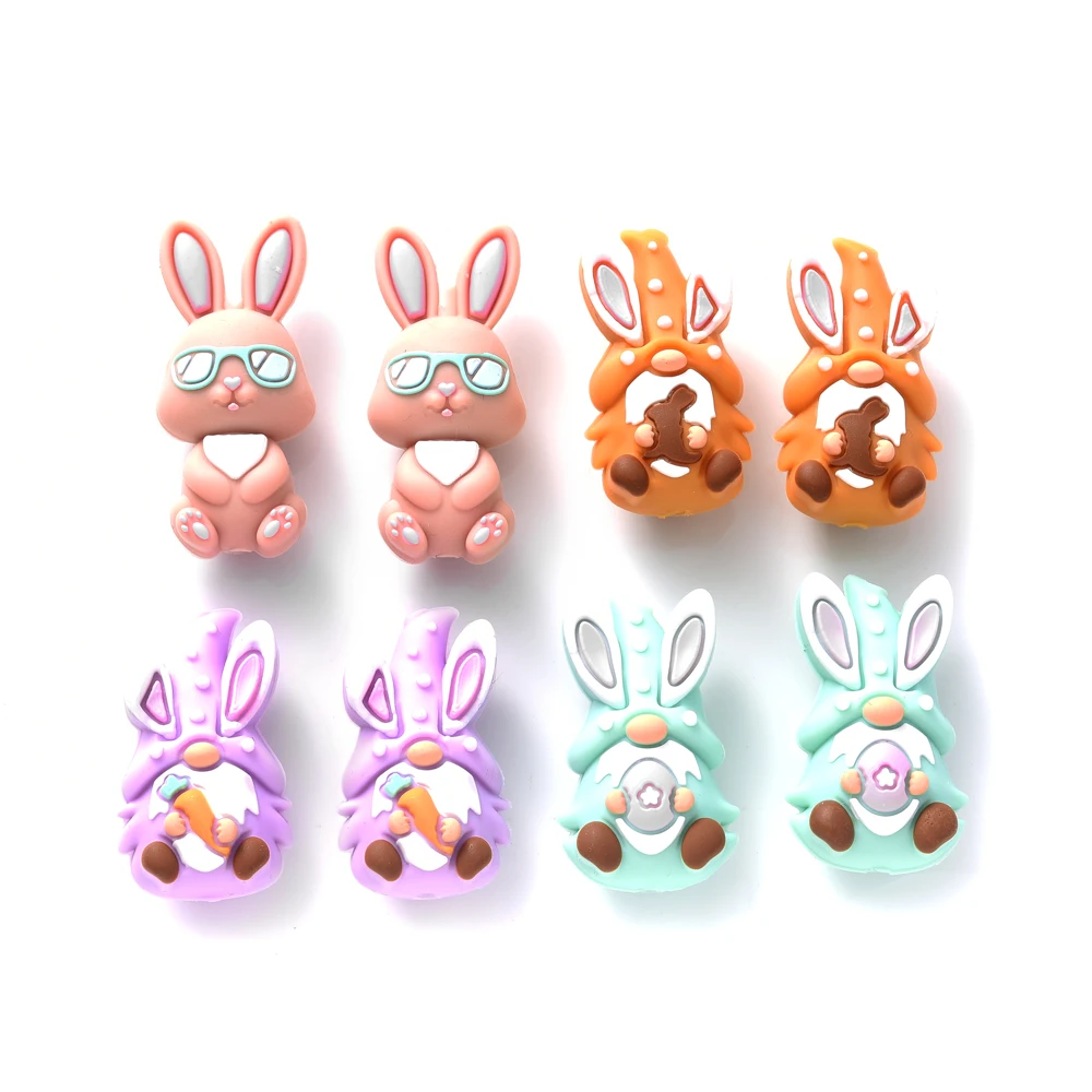 4Pcs Silicone Beads 4colors Rabbit Shaped Silicone Beads Non-toxic Silicone Beads for DIY Baby Teething Bracelet Pacifier Chains