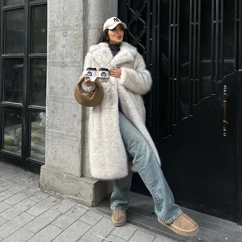 Neo Mint Slouchy Chic Gradient Long Eco Faux Fur Coat Women Winter Thick Warm Fluffy Fox Fur Jacket Brand Fashion Girls Overcoat