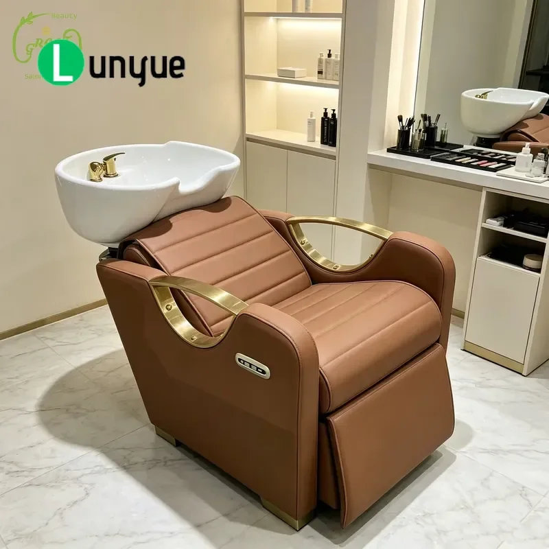 Modern Hair Shampoo Chair with Ceramic Basin Barber Shop Shampoo Bed Custom Colors High Quality Furniture for Beauty