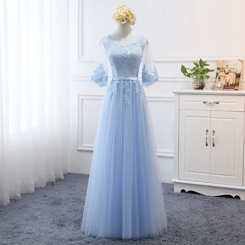 MNZ-125#Sky Blue Long And Short Bridesmaid Dresses Custom Plus Size Lace Up The Bride Gets Married Photo Studio Rental 2016 New