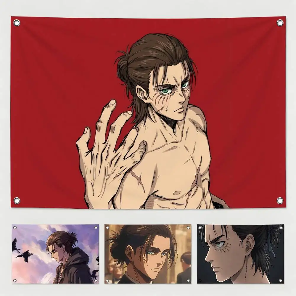 A-Attack on Titan Eren Yeager Flags for Bedrooms Home Decor Items Outdoor Decors Garage Decoration Flaga