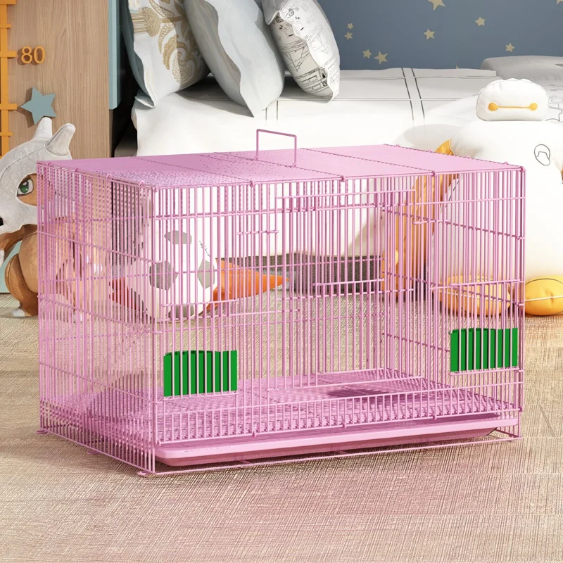 

Pet Bunny Dog Cage House With Tray Secure Things for Rabbit Metal Crates Double-Door Food&Water Container Kennel Collapsible