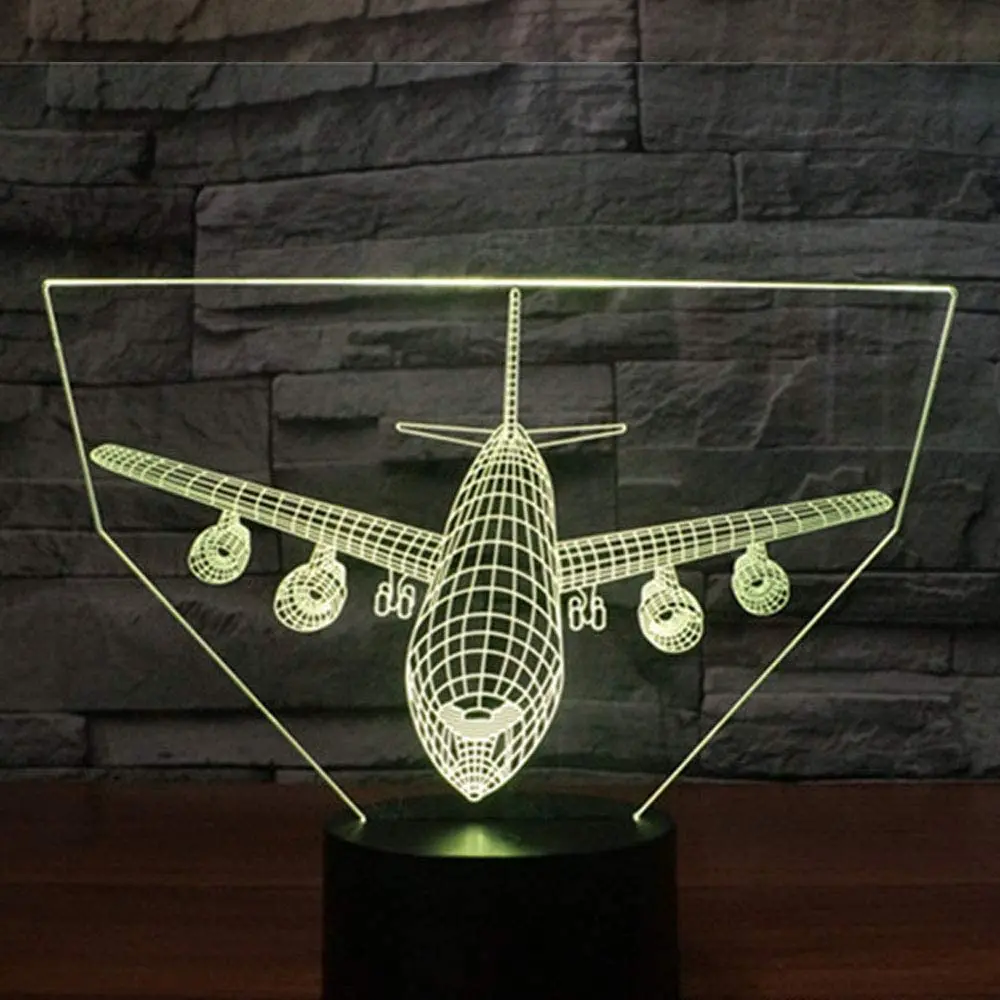 Lámpara Led 3D de avión, luz nocturna de ilusión óptica abstracta, cambio de 7 colores, interruptor táctil, luz nocturna alimentada por USB, regalo