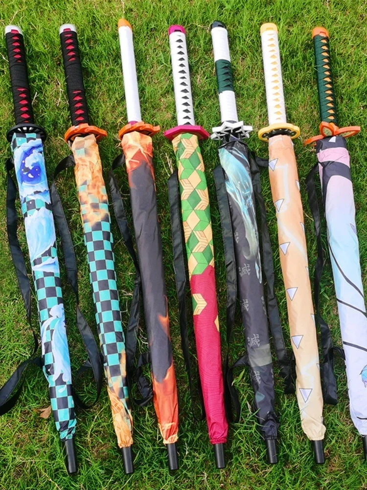 Langer Demon Slayer Katana Regenschirm UV-Schutz Sonnenschirm Kochou Anime Kimetsu No Yaiba Shinobu Samurai Schwert Regenschirme Regenmantel Geschenk