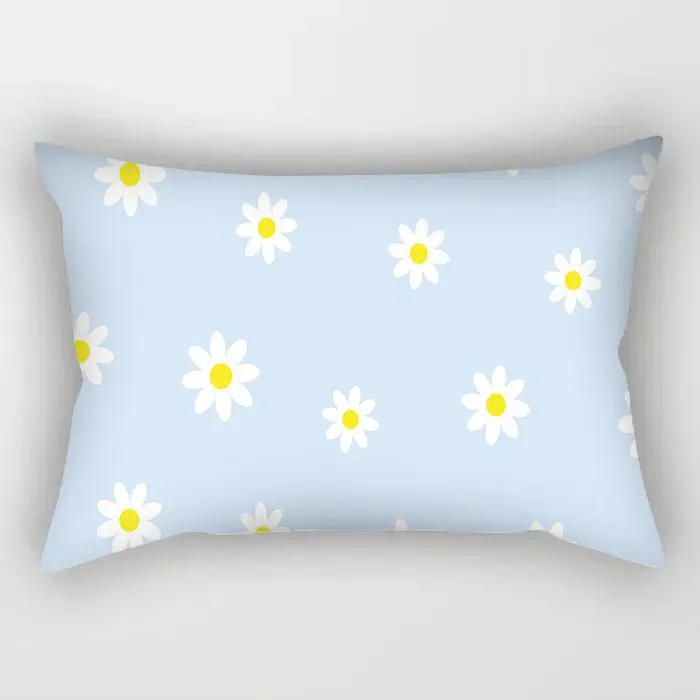 Cushion Bed Headrest Bedroom Living Room Sofa Car Pillowcase Plant Small Daisy Flower  Fresh Rectangular Waist Pillow