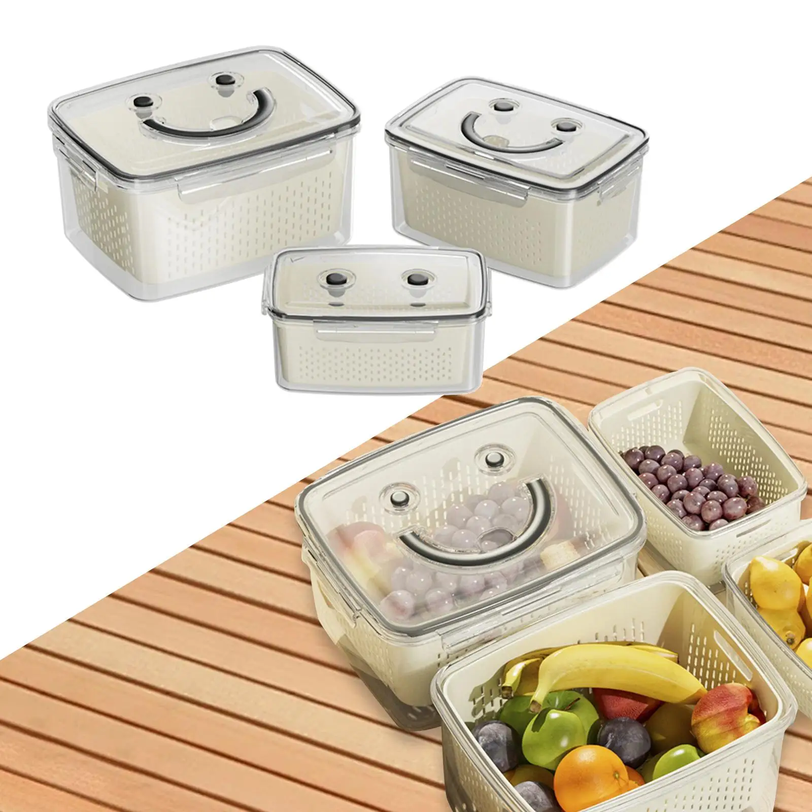 

3Pcs Refrigerator Organizer Multifunctional with Lid Portable Easy to Clean Food Storage Container Vegetable Storage for Cabinet