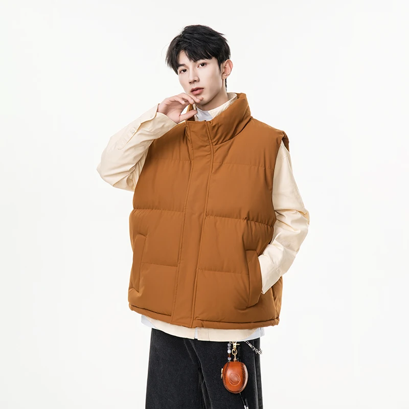 

Простой воротник-стойка в американском стиле, утолщенный свободный повседневный мужской жилет без рукавов, зимняя верхняя одежда, модное черное пальто