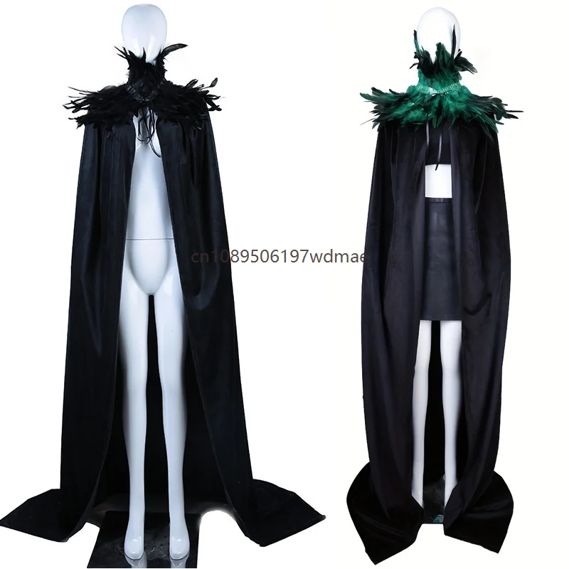 

Gothic Witch Costume Adult Black Cape with Feather Collar Cosplay Outfit for Women Men Carnival Party Performance