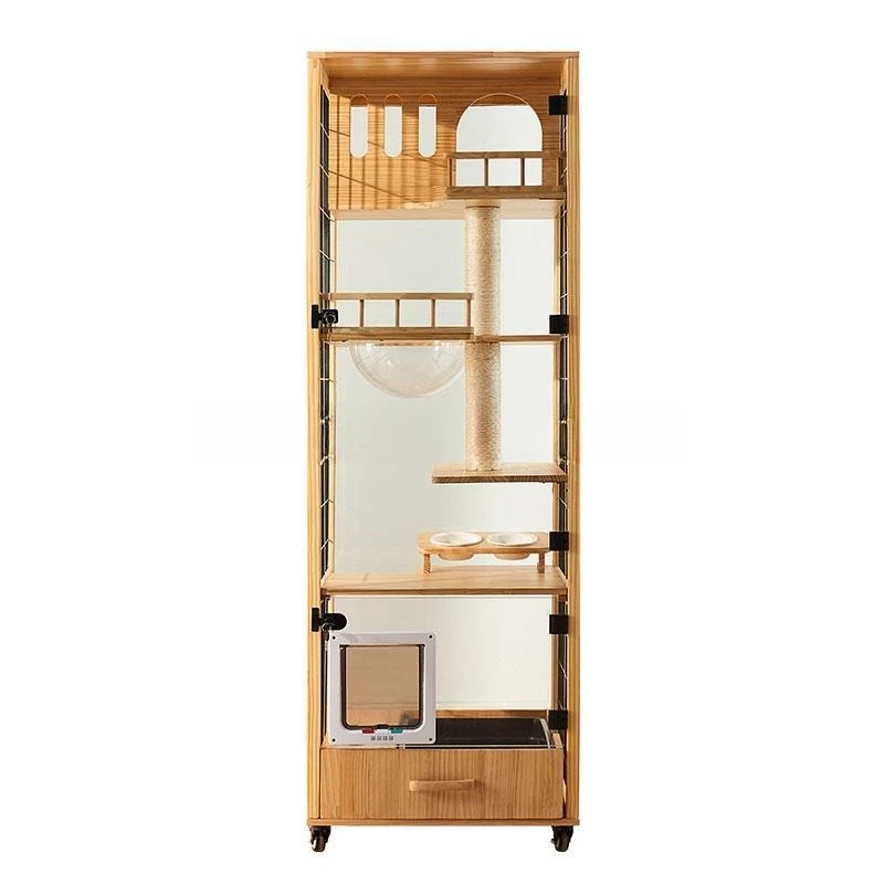 Household cat cage Indoor does not occupy cat cage Solid wood panoramic cat cabinet
