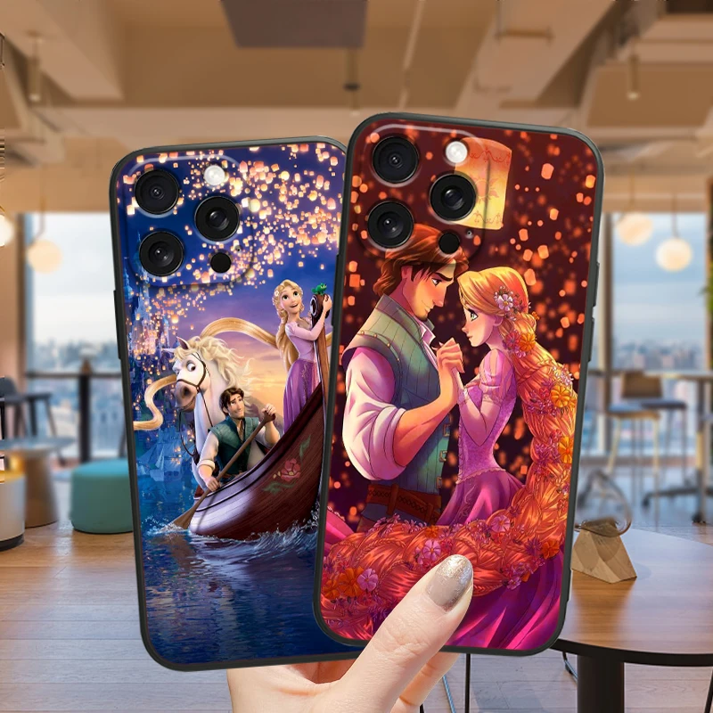 Tangled Rapunzel Cartoon For iPhone 15 14 13 12 11 XS XR X 8 7 SE Pro Max Plus Mini Black Cover Phone Case