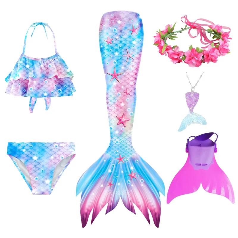 Maillot de bain queue de sirène pour filles, costume cosplay pour enfants, bikini de plage, peut ajouter une nageoire monopalme, natation, Halloween, 2024