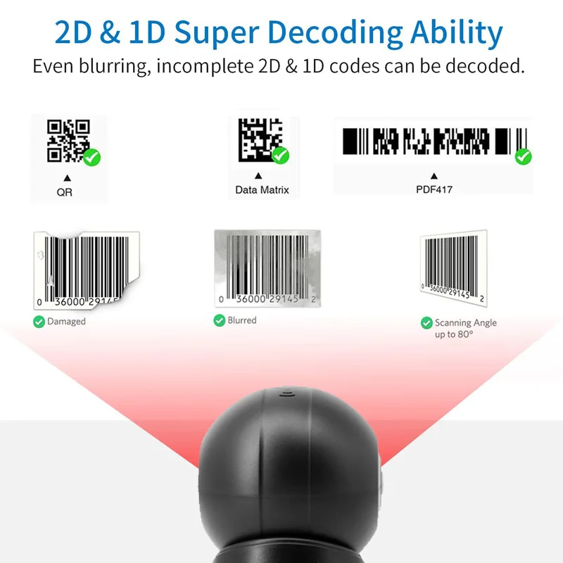 Desktop Barcode Scanner 1D 2D QR Code Automatic Scanning Can Be Customised - Supermarket Price Wired Scanners Perfect For Superm