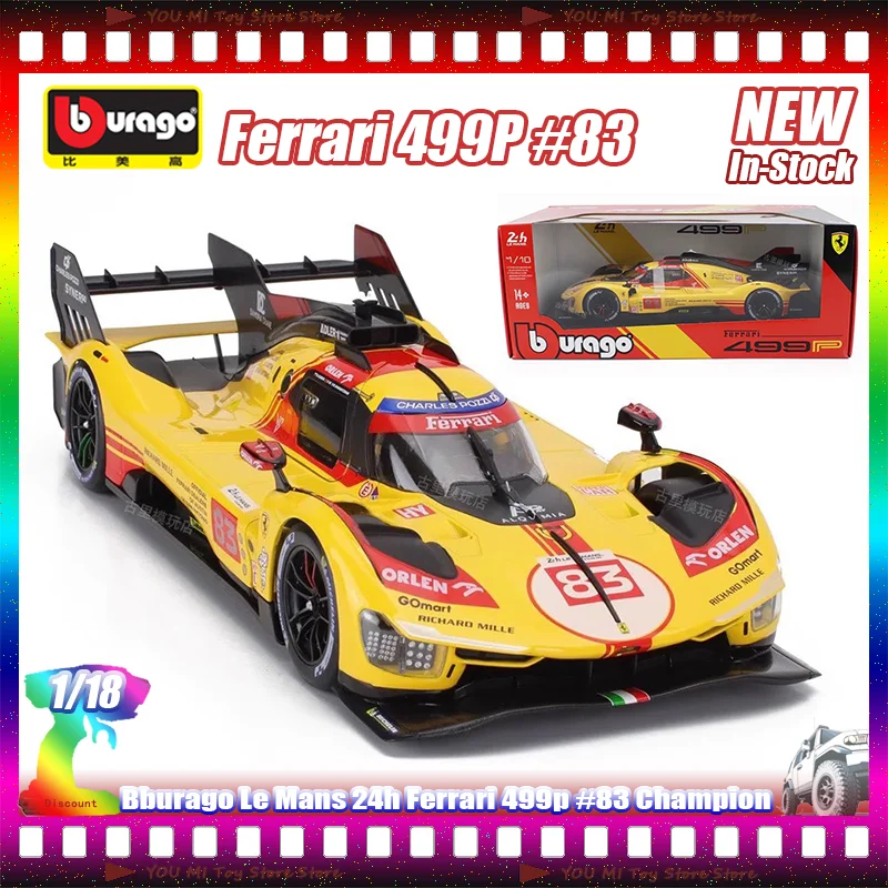 

New In Stock Bburago 1:18 Le Mans 24h Ferrari 499p Series No.83 Coated Simulation Alloy Miniature Model Customized Kid Toys Gift