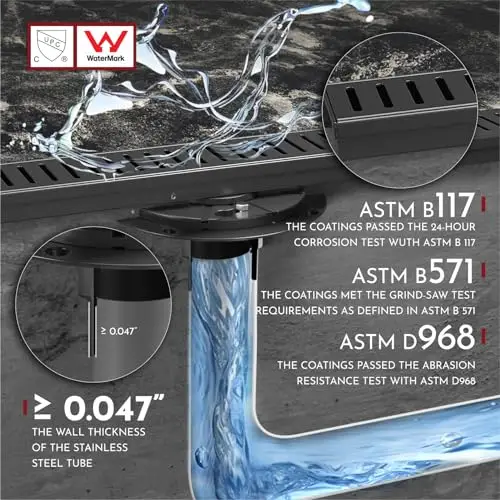 

12 Inch Linear Shower Drain Rectangular Floor Drain SUS304 Stainless Steel Matte Black CUPC Certified