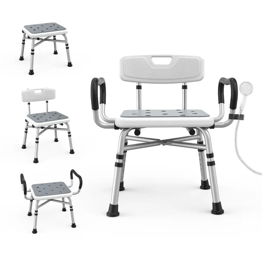 

Усиленный стул для душа и ванны с X-образной опорой, мягкими подлокотниками и спинкой, регулируемый по высоте, идеальный стул для душа