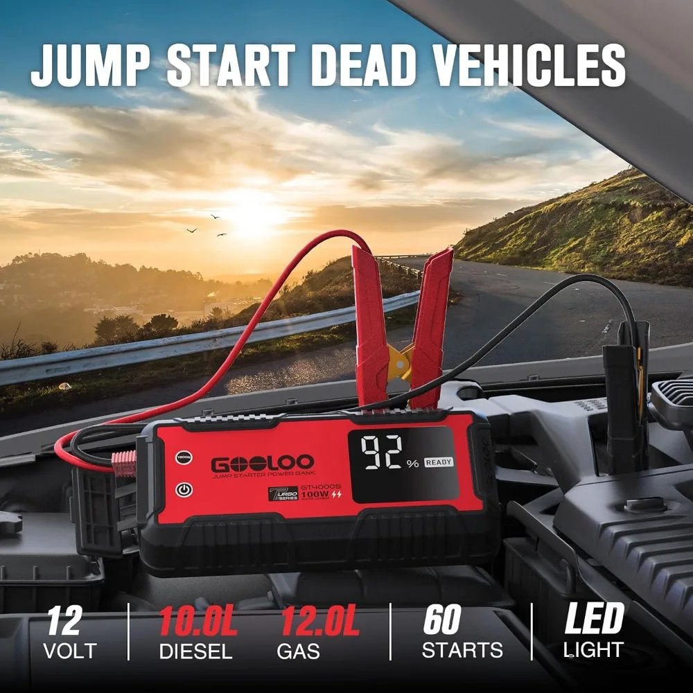 4000A Jump Starter 100W Fast Charging Portable Car Battery Booster Pack for 10L Diesel & All Gas Engines, 12V Vehicles view 2