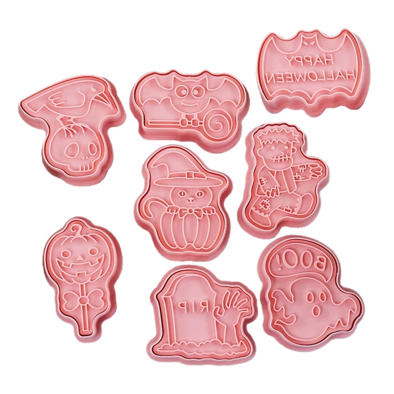 

Set of 8 Halloween Cookie Cutter Plastic Material Halloween Series Shapes New