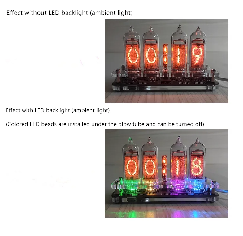 GHXAMP 4-bitowy zegar z lampą świecącą 8-2 zegar Nixie oświetlenie otoczenia LED + pilot + rurka dwudzielna (z wyłączeniem IN8-2 lamp świecących)