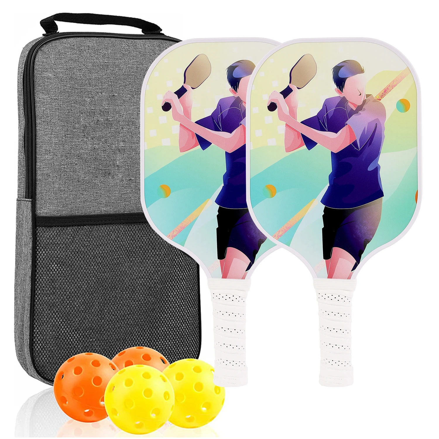 Pickleball Paddles Set Carbon Fiber Rackets Graphite Honeycomb Core Lightweight Pickleball Racquet Equipment with Portable Bag