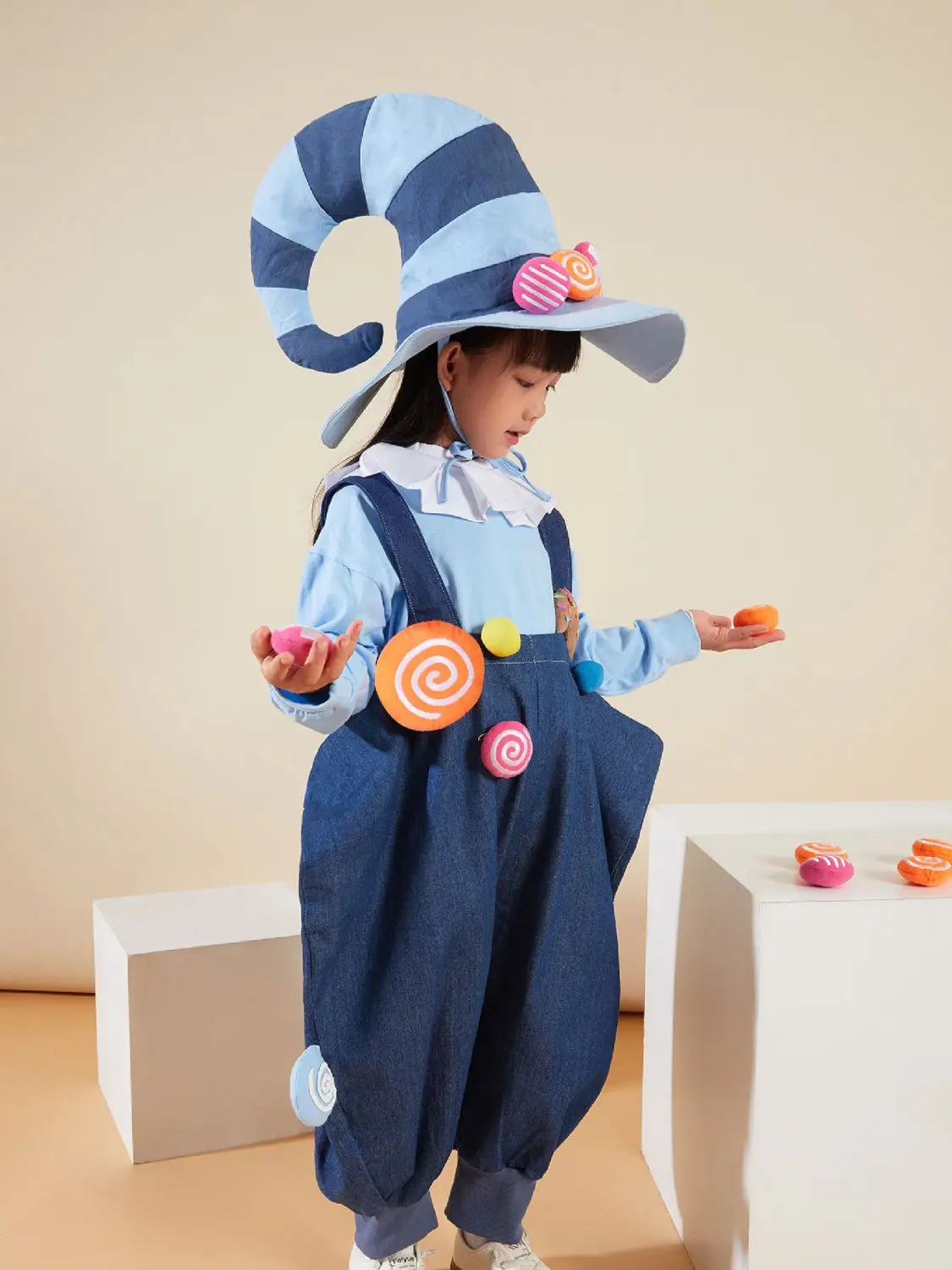 Spring Autumn Baby Boys Cute Children Kids Halloween Cosplay Loose Blue Suspender Trousers+Tshirts+Hat 3Pcs Set Handsome suit