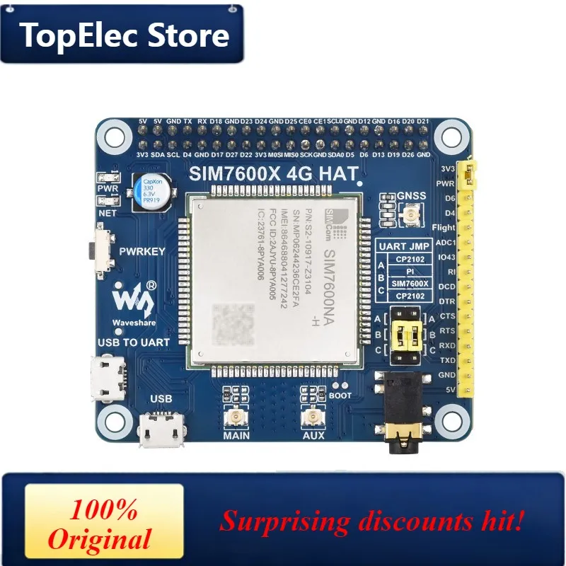 TopElec SIM7600NA-H 4G HAT for Raspberry Pi, LTE Cat-4 4G Support, GNSS Positioning, for North America, for North America