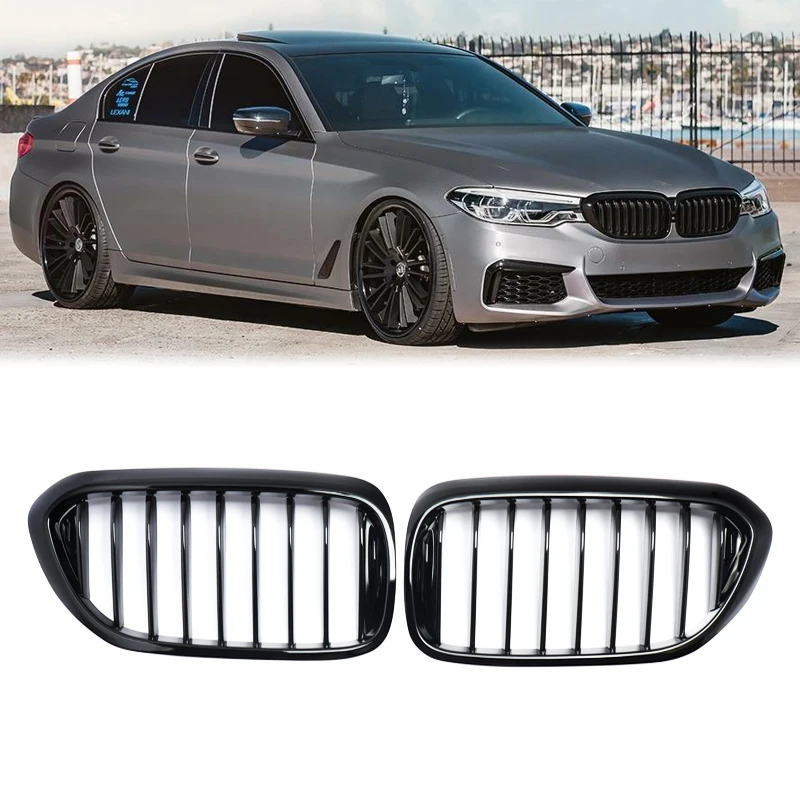 new Kidney Grille Compatible，BMW 5 Series G30 G31 G38 530i 540i 550i 2017-2020 Glossy Black Front Bumper Upper Racing Grills