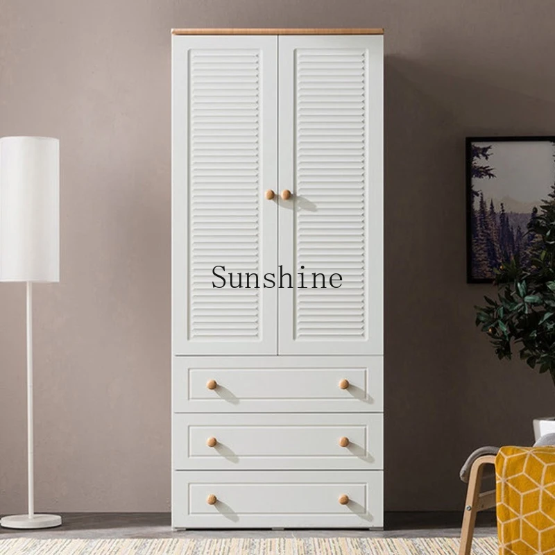 

Nordic small apartment light luxury simple wardrobe bedroom solid wood double door louver wardrobe