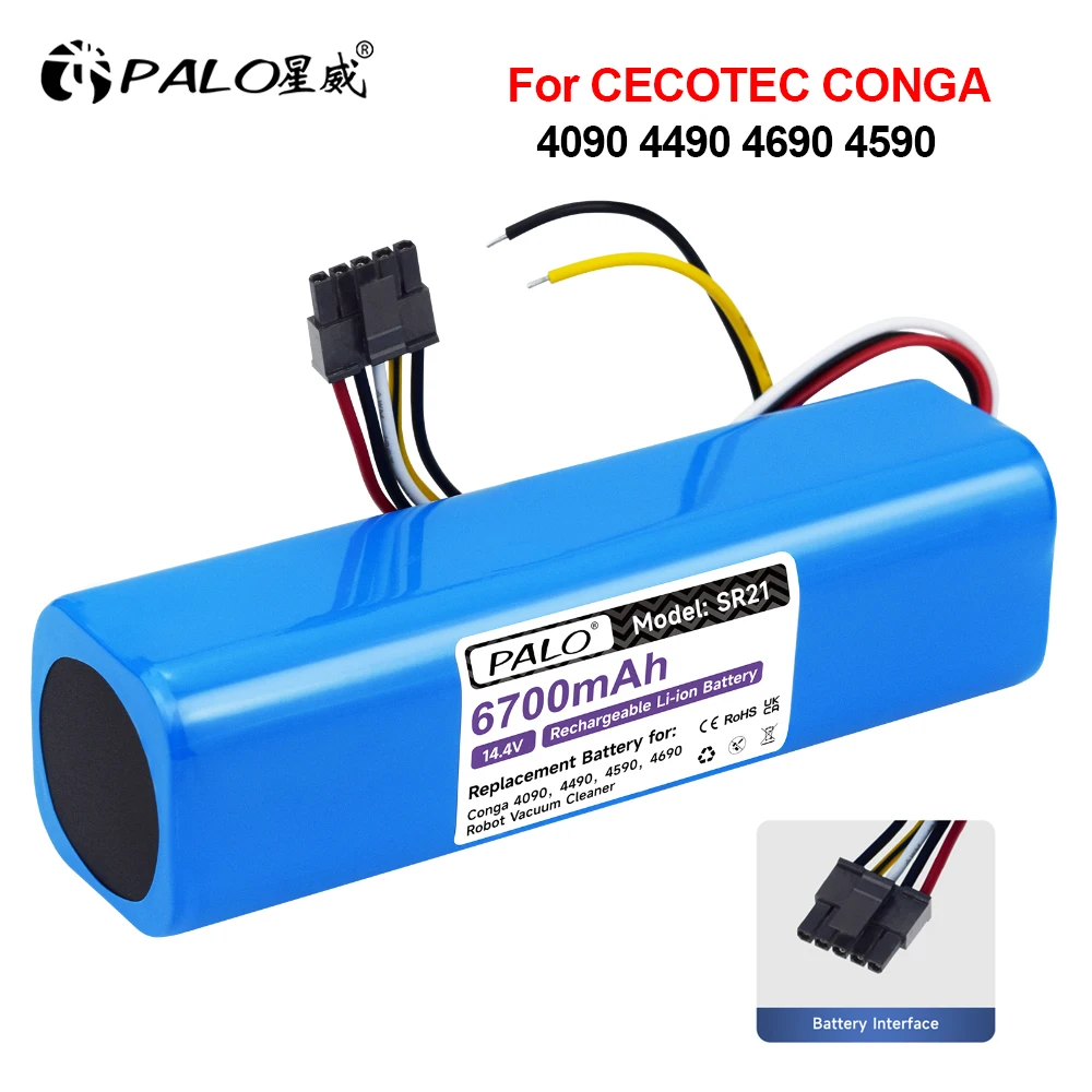 High Capacity 6700mAh 14.8V Lithium-ion Battery for CECOTEC Conga 4090 4490 4590 4690 Robot Vacuum Cleaner Accessories Battery