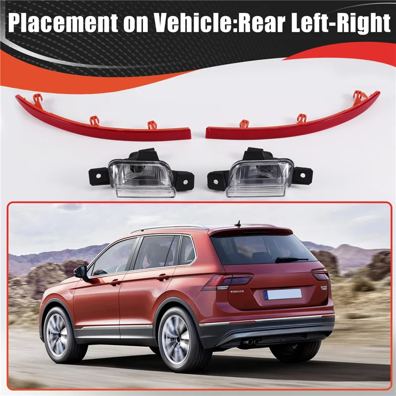 A58X-For VW Tiguan 2009-2017 Car Rear Bumper Warming Signal Reflector Brake Light Reversing Tail Lamp
