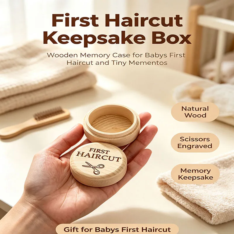 Natural Beech Wood Baby Hair Keepsake Box, Portable Minimalist Newborn First Hair Memory Storage Gift for Parents