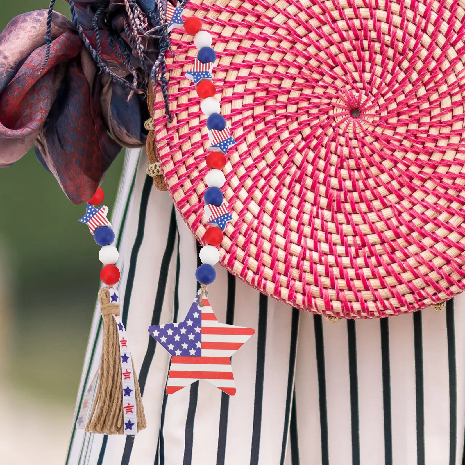 

Wooden Bead Tassel String Hanging Decor For Independence Day Party Home Restaurant Bar Decoration