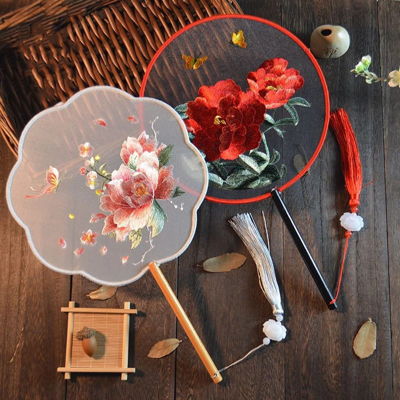 Chinese Ancient Style Vintage Hand Fan Embroidered Round Fan Ornaments Dance Fan Hanfu Performance