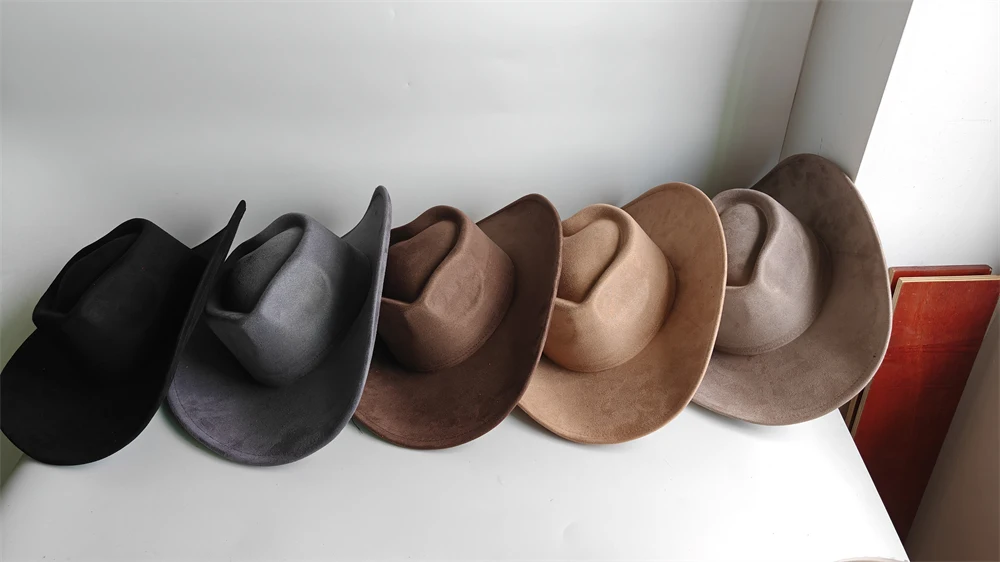 New Unisex Wide Brim Western Fedora Hat Vintage Cowboy Hat Suede Look Panama Style Hat Beach Travel Party Wholesale