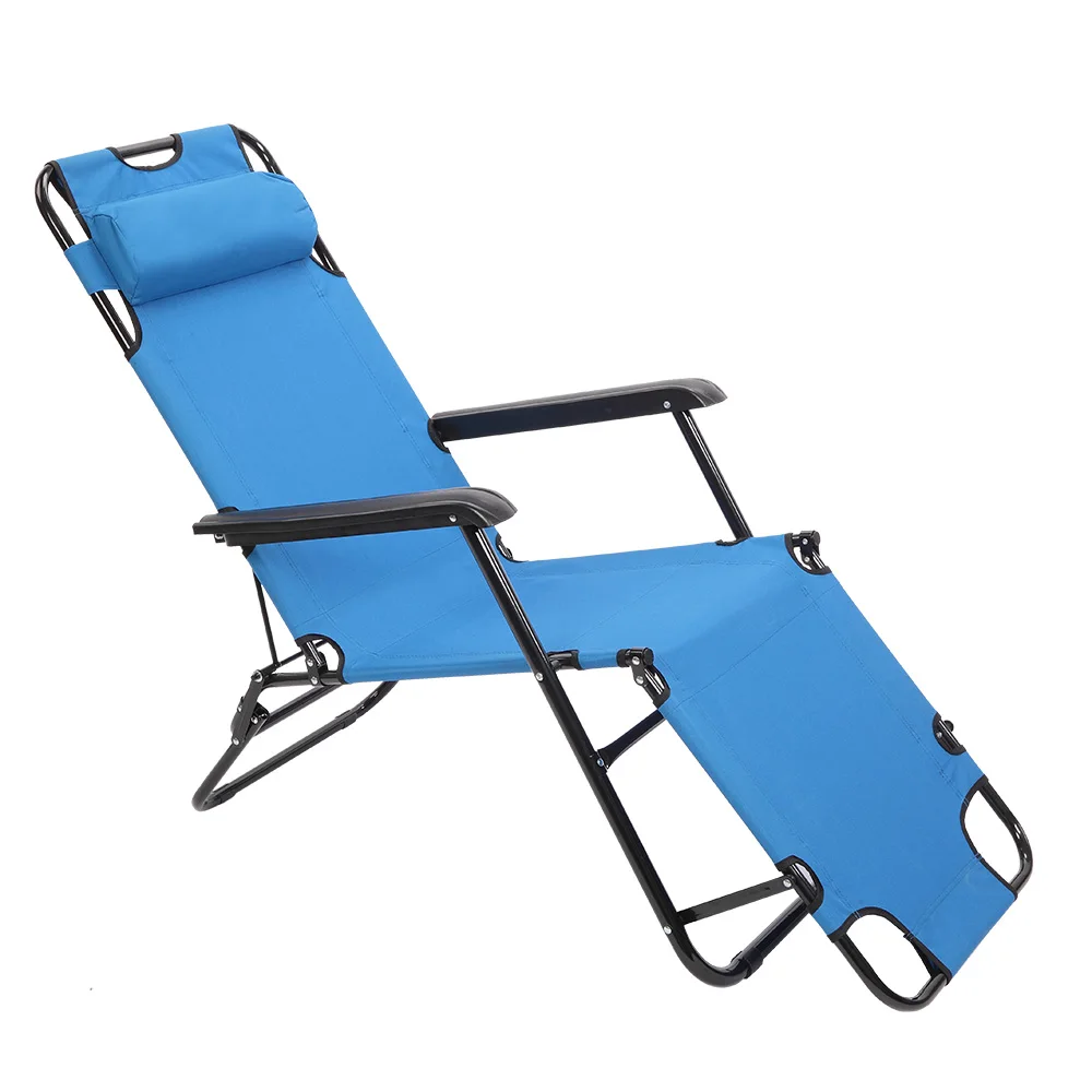 

2-in-1 Adjustable Folding Chaise Lounge Chair with Pillow Outdoor Beach Camping Pool Blue