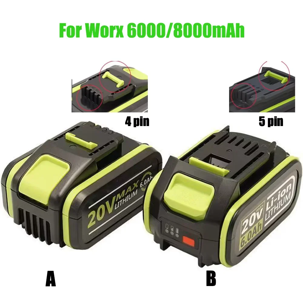 

8000mAh 20V Li-ion Battery for Worx WA3553/WA3551-Replace WA3572, Fit WX390/WX176/WX178/WU268 - High Capacity Power Tool Battery