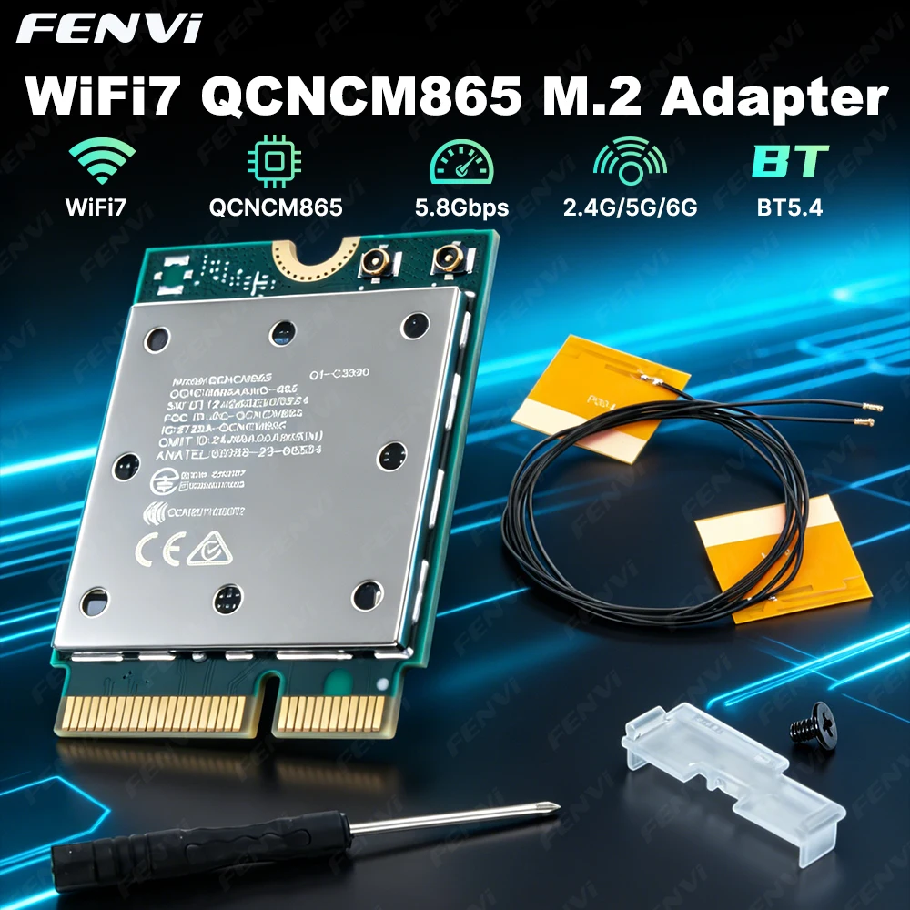 fenvi-qcncm865-wifi-7-card-bt54-tri-band-24g-5g-6ghz-80211be-wirelss-network-card-up-to-58gbps-wifi6e-with-4k-qam-for-win-11