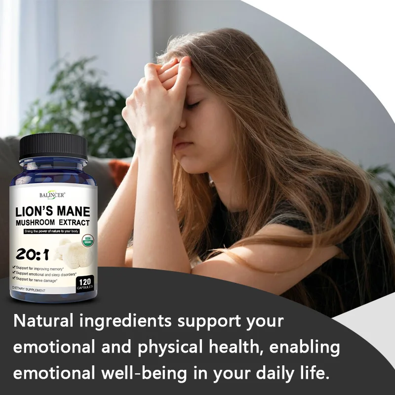 Lion's Mane - Nootropic Brain Memory & Boosts Immune System & Stress Relief, Mood and Sleep Health, Fights Stress, Non-GMO