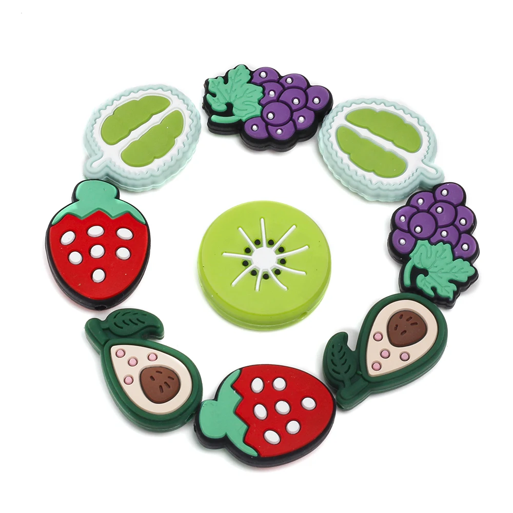 

10Pcs New Fruit Series Silicone Beads Food Focal Beads Grade Nursing Chewing DIY Pacifier Chain Necklace Jewelry Accessories