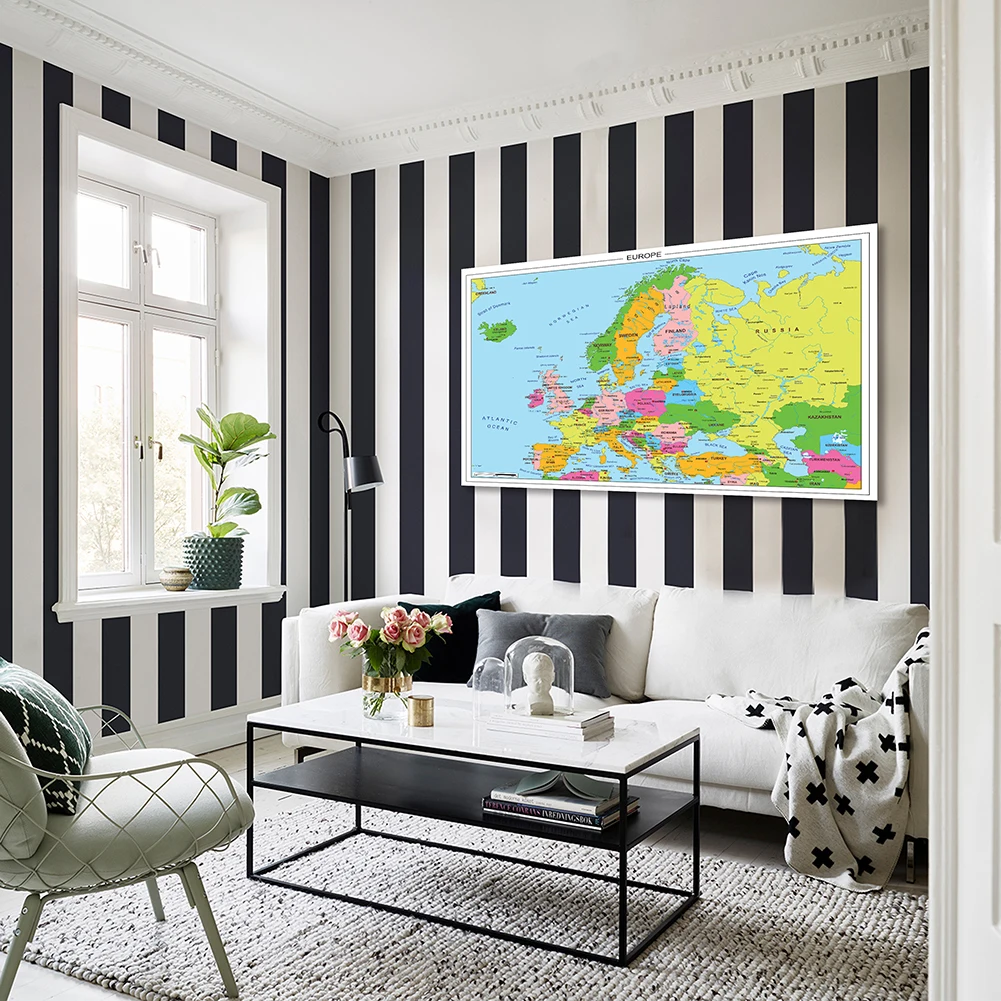 

Map of The Europe Wall Poster Decorative Hanging Picture Non-woven Painting Classroom Home School Teaching Supplies 150*100cm