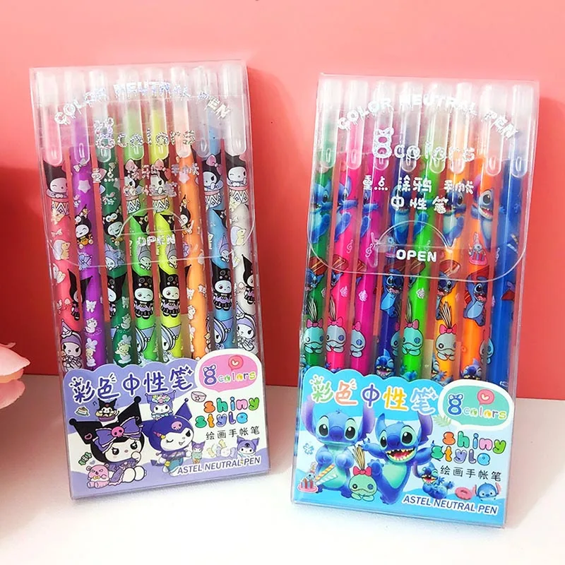 32pcs/lot Kawaii Stitch 8 Colors Gel Pen Cartoon 0.5mm Painting Drawing Pens Promotional Gift Office School Writing Supplies