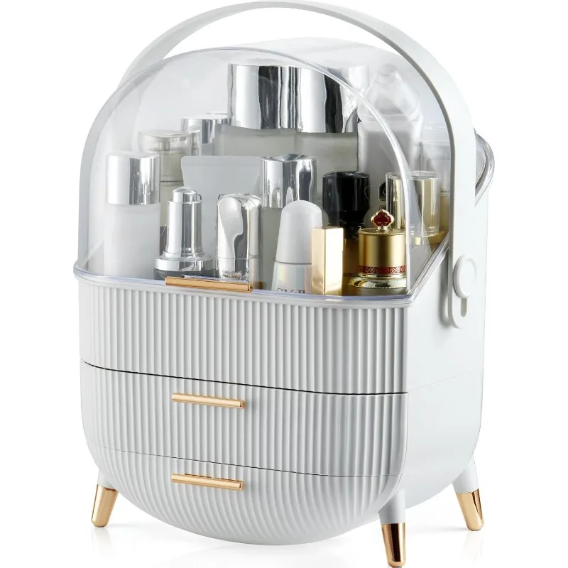 

Makeup Organizer,Skincare Organizer with 2 Drawers and Transparent Cover,Cosmetic Display Case for Vanity Organizer